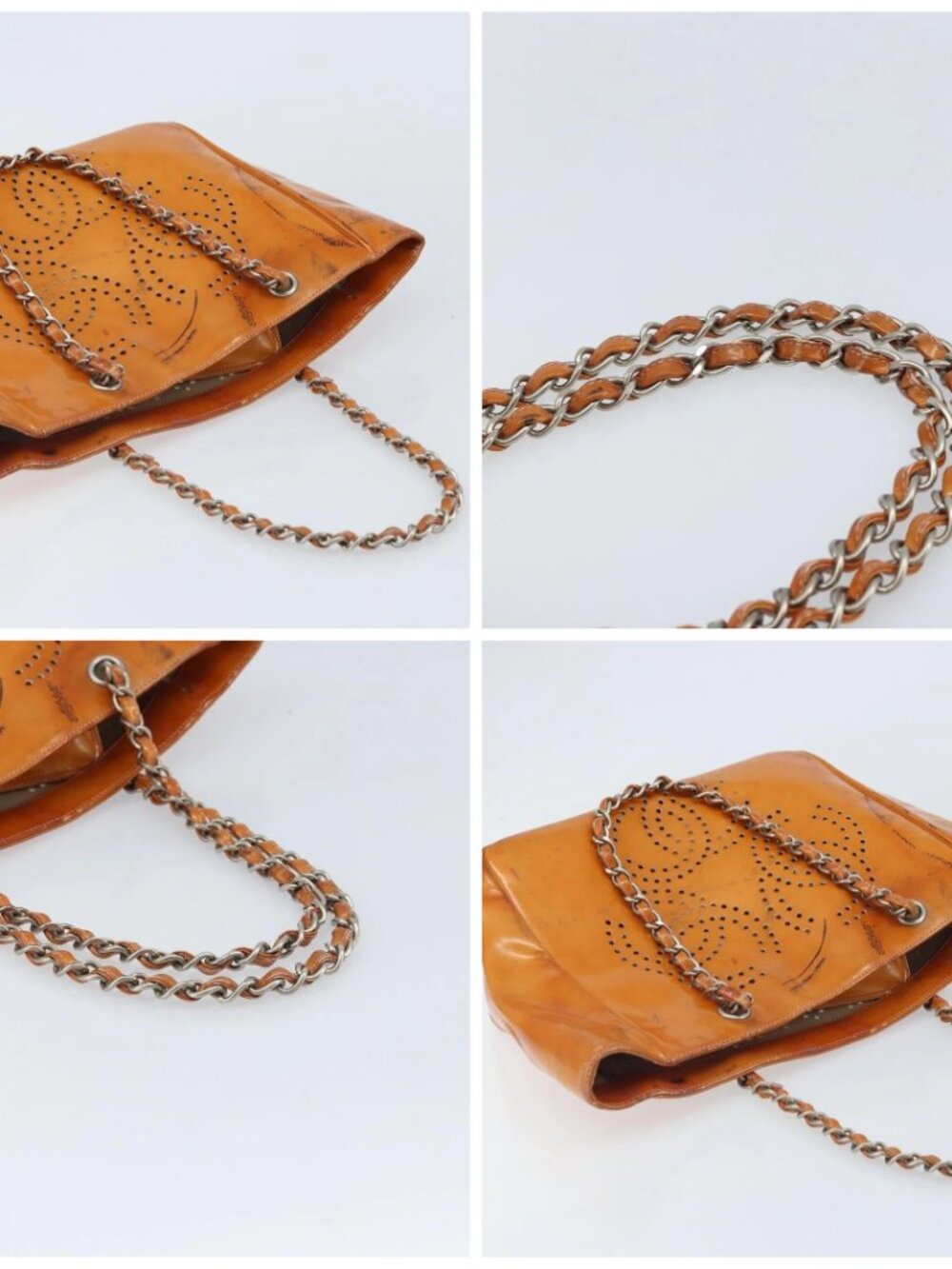 CHANEL Chain Tote Bag Patent leather Orange Silver CC Auth 169018 - Picture 16 of 16